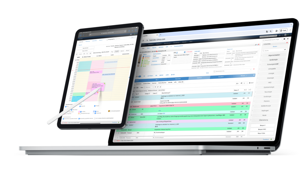 Nutzung der Praxissoftware inSuite für Hausärzte auf dem Laptop und auf dem Tablet.